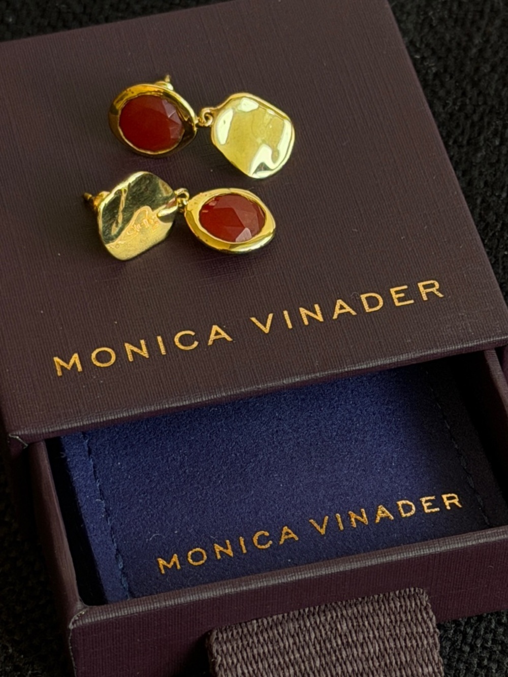 Monica Vinader Earrings with Red Gemstone Drops